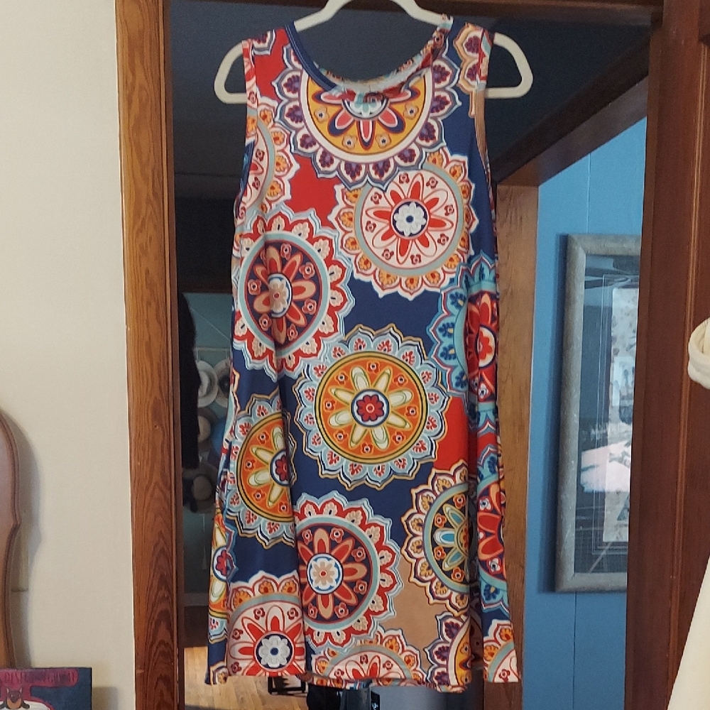 Colorful Mandala Print Sleeveless Dress XL